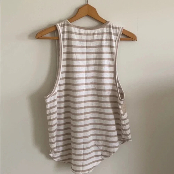 Free People Embroidered tan and white stripped Mirror Tank Top - Picture 7 of 8